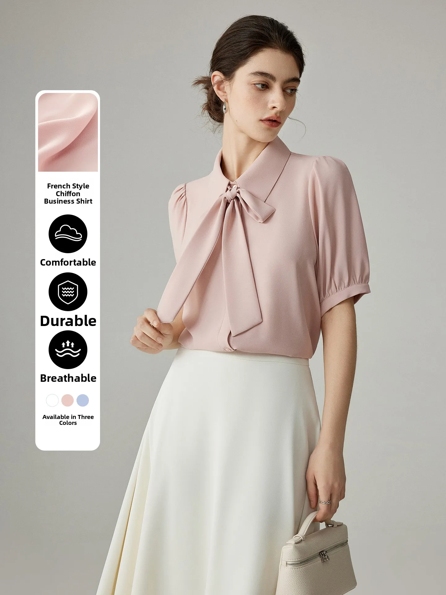 

Yake Home Pink Sash Short Sleeve Women's Summer Thin Chiffon Versatile Korean Sweet Drapey Hong Kong Style Shirt Loose Fit Bu...