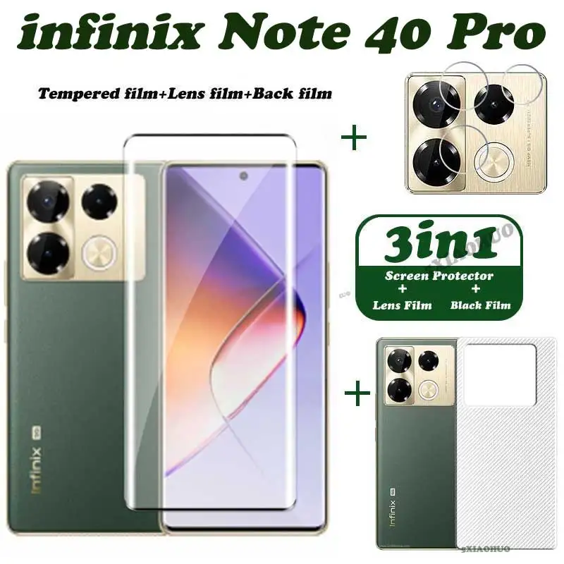 3 in1 per infinix Note 40 Pro pellicola in vetro temperato per infinix Note 40 Pro 5G pellicola salvaschermo + pellicola per lenti + pellicola posteriore