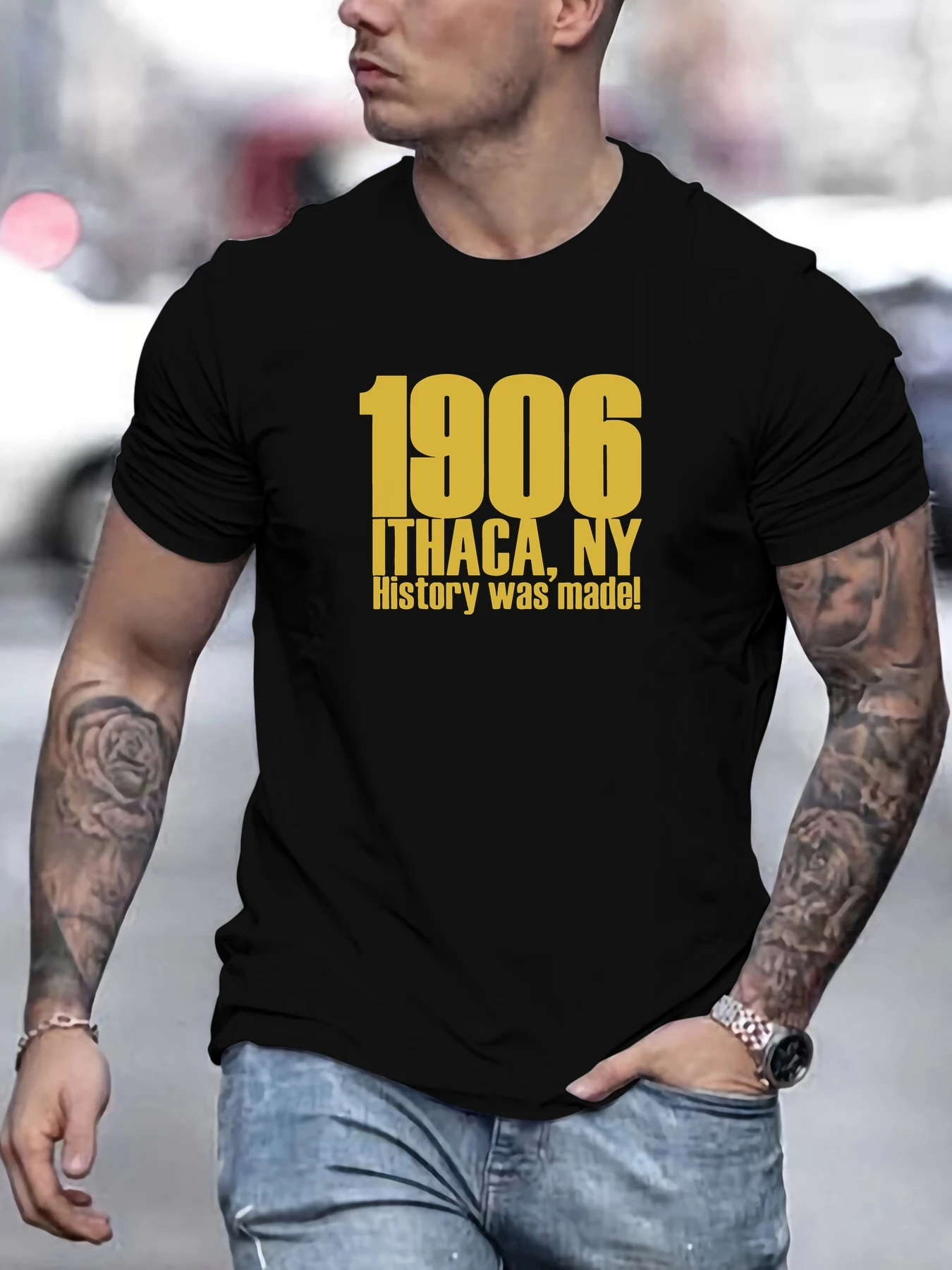 

Men's 1906 Ithaca Historical Slogan Pattern Summer Casual Crew Neck Short T-Shirt