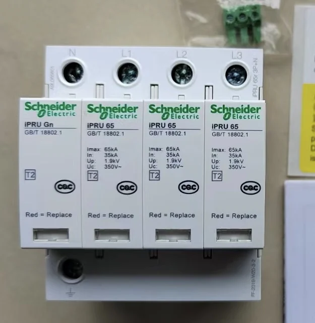 A9L020600 Schneider Wingoal the iPRU is pluggable class T2 surge protector 3P+N, Imax: 20kA, Uc: 350V