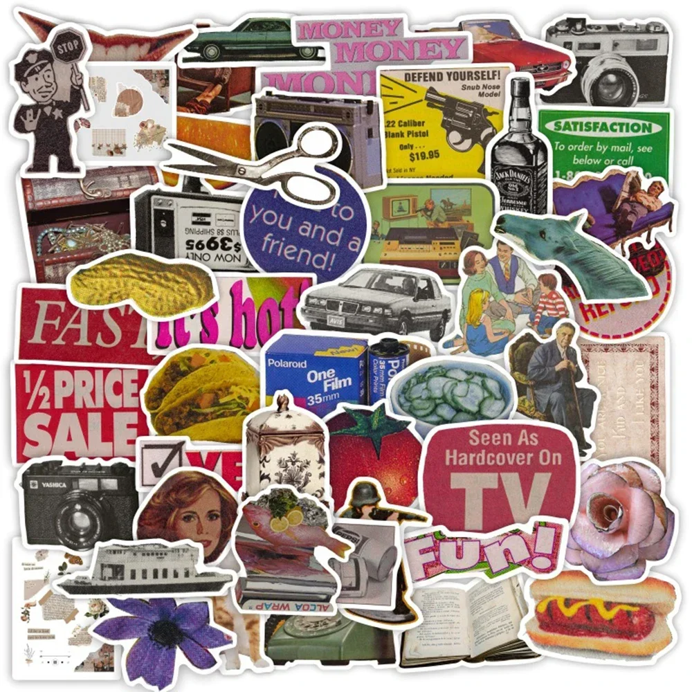 50 قطعة ملصقات الكتابة على الجدران خمر DIY بها بنفسك حساب اليد القديم الرجعية الكرتون الشارات لعبة الهاتف الأمتعة دراجة محمول سيارة بولي كلوريد الفينيل ملصق #2