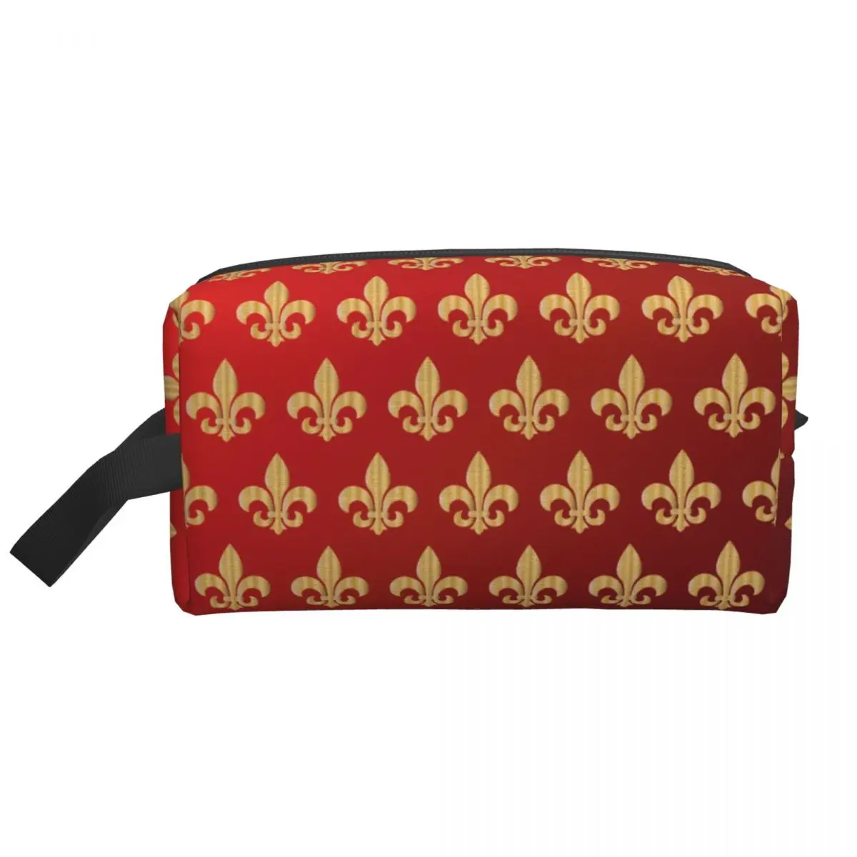 Bolsa de higiene feminina vermelha e dourada, kawaii, flor de lis, lírio, maquiagem floral, organizador de cosméticos, armazenamento de beleza, caixa de kit dopp