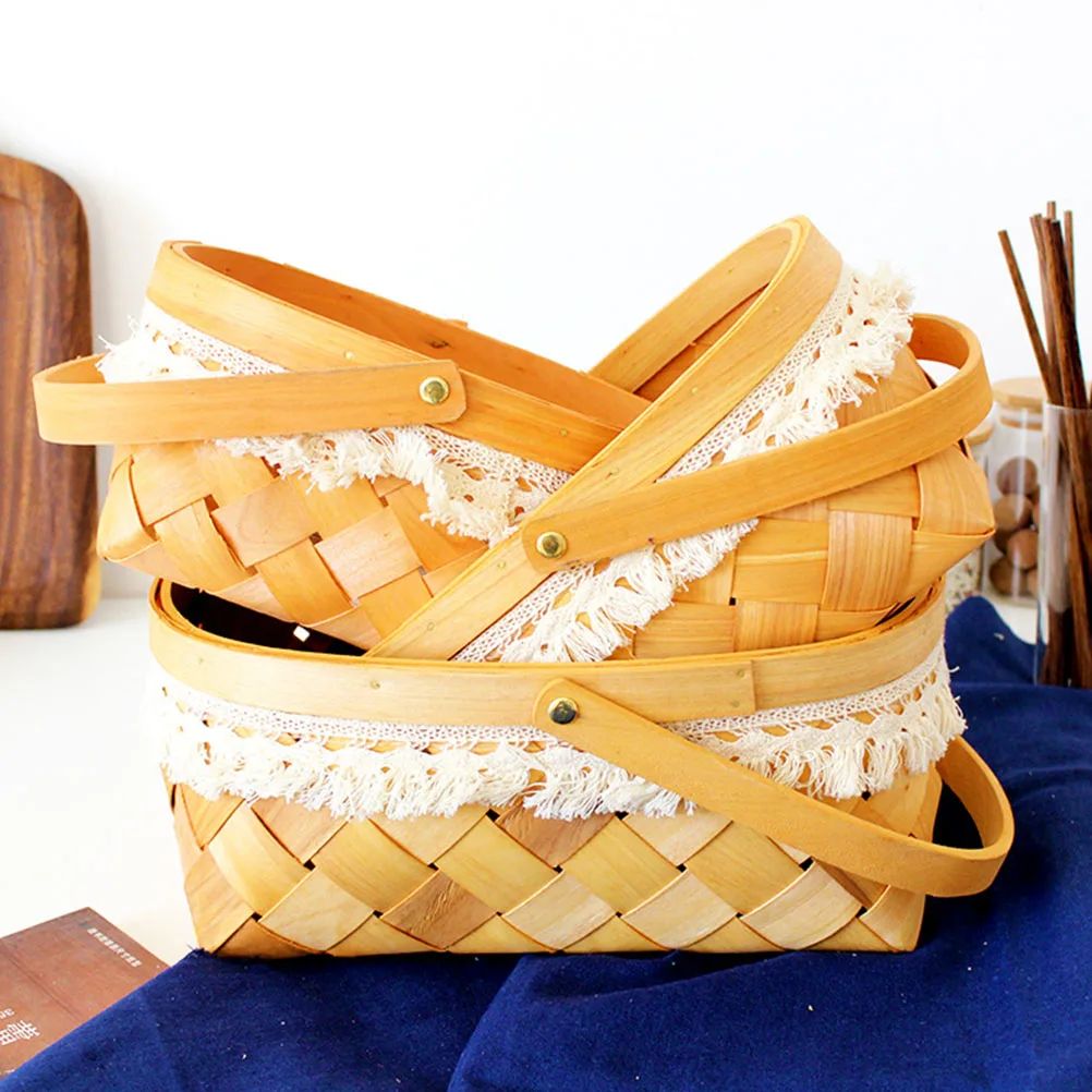 

Wicker Basket made Storage for Fruits Vegetables Bread Kitchen Picnic Garden Harvest Gift Box Flower Basket Lace Style