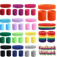 Fashion Sports Headband and Wristband Towel Set Sweatband Cotton Basketball Wrist Band Bracers for Women Men Cycling Gym Tennis