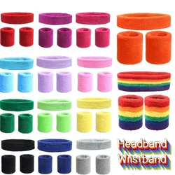 Fashion Sports Headband and Wristband Towel Set Sweatband Cotton Basketball Wrist Band Bracers for Women Men Cycling Gym Tennis