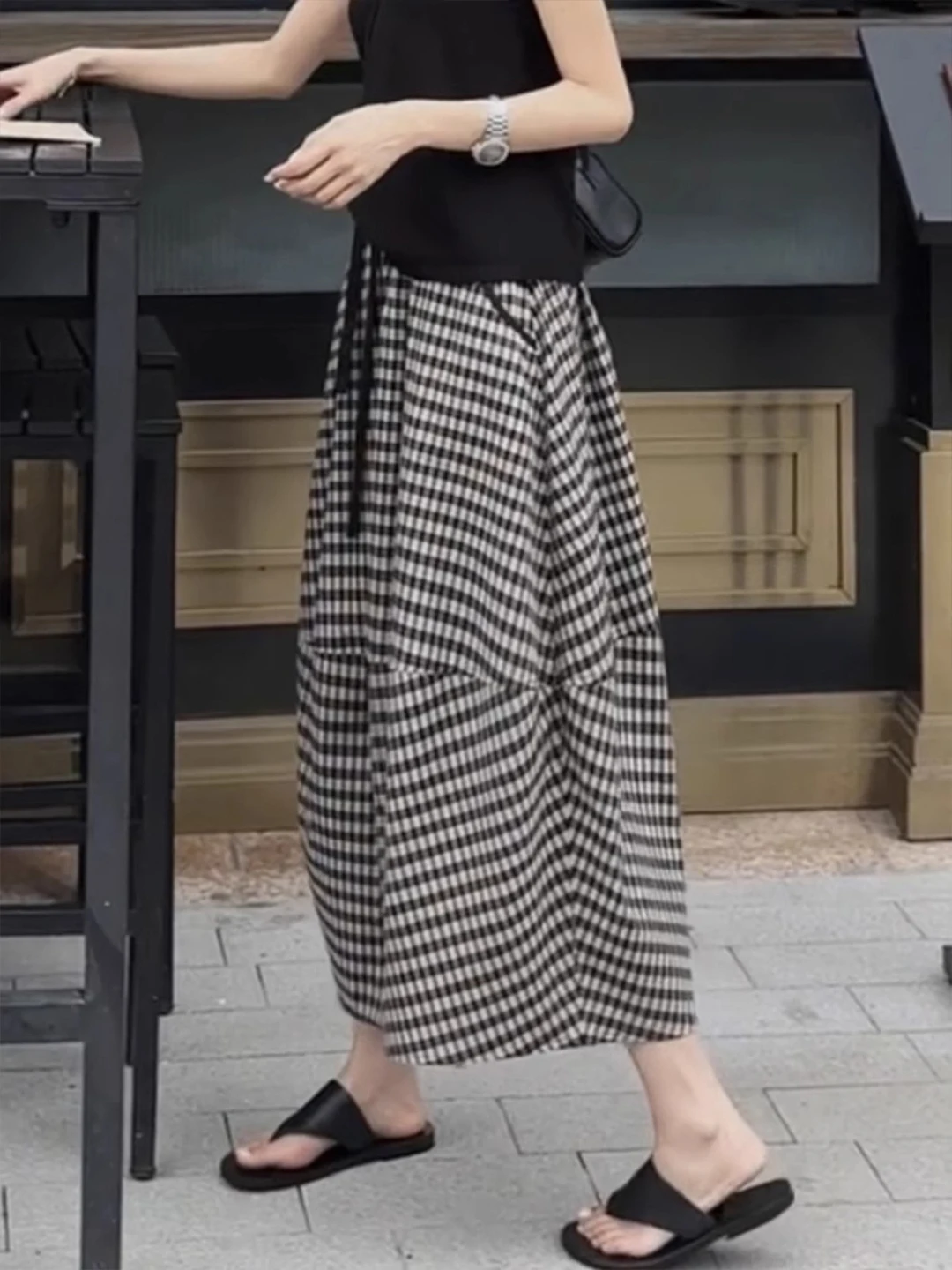 

Женская летняя свободная юбка в клетку из хлопка и льна в стиле ретро с высокой талией, тонкая асимметричная длинная юбка