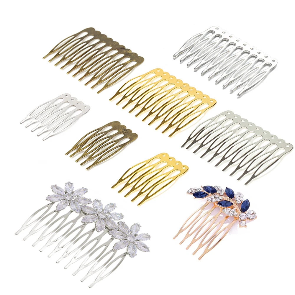 10pcs 5/10 dentes de metal pente de cabelo garra grampos de cabelo (níquel / ouro / bronze) para joias de casamento faça você mesmo componentes componentes pente DIY