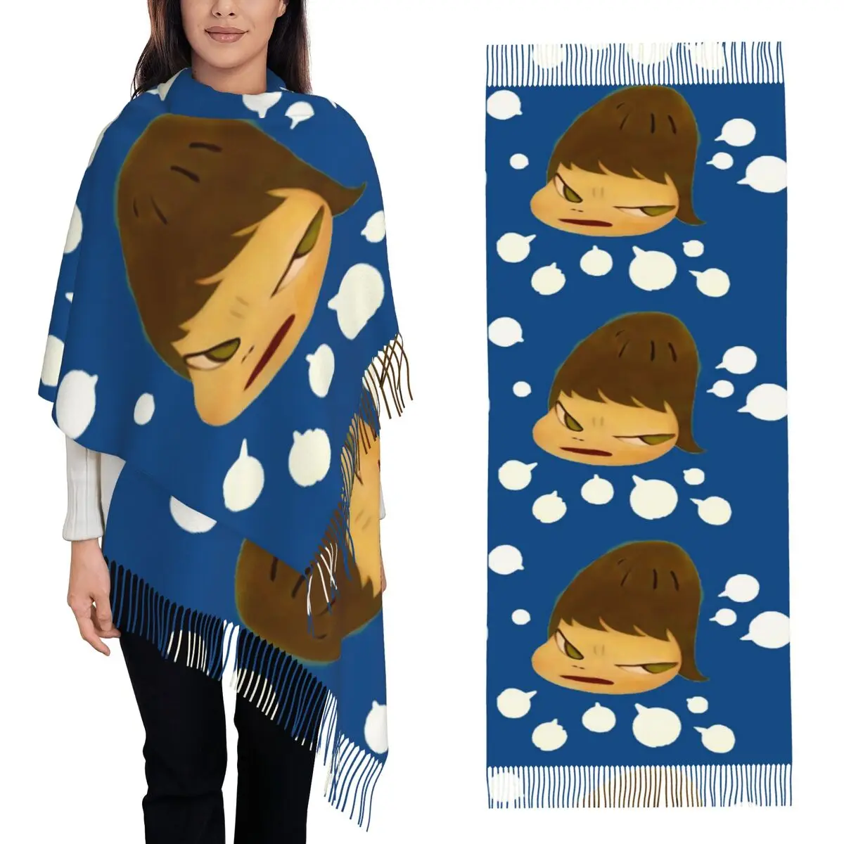 

Yoshitomo Nara Angry шарф с кисточками, женские мягкие теплые шали и накидки, большая осенне-зимняя шаль