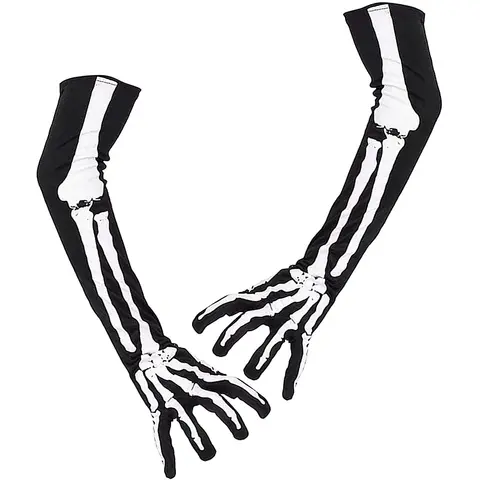 Unisex Winter Adult Halloween Skeleton Skull Full Finger Long Gloves Glow in The Dark Stretch Cosplay Goth Mittens Accessories