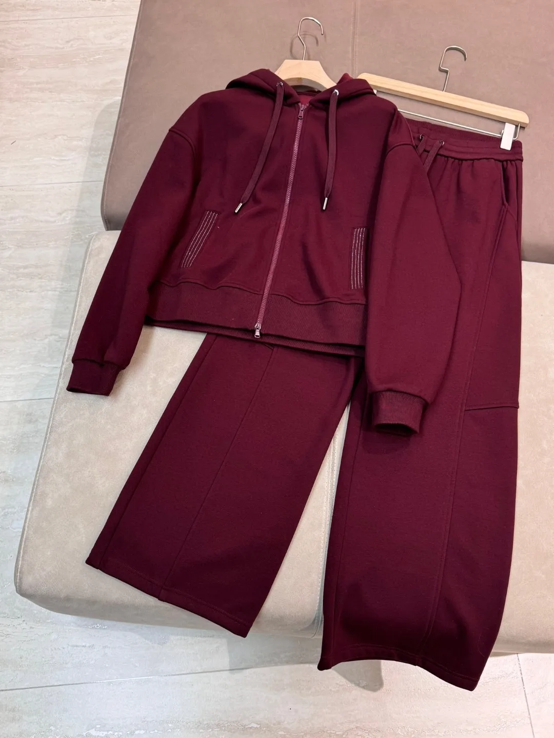 Autumn Winter  Women's Plus Velvet Warm Jacket Suit Sports Hooded Sweater Wide-leg Pants For Woman