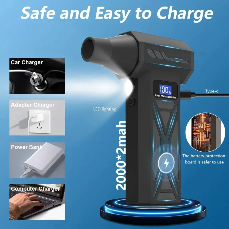 New P70 Air Blower Adjustable Turbo Blower With Led Light&Display Battery Cordless Compressed Air Duster Removal Dryer for car image 2