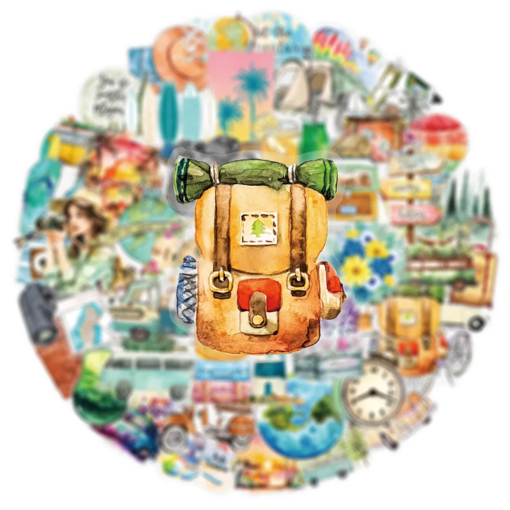 

10/30/50PCS Outdoor Travel Map Transparent Doodle Stickers Cartoon Decorative Refrigerator Scooter Helmet Glasses Box Decals