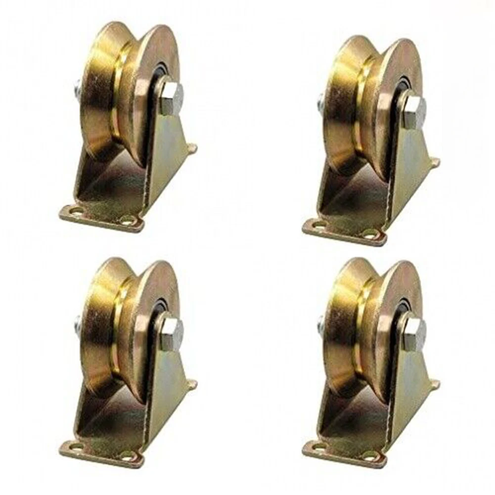 4pcs Steel Wheel V-shaped Groove Wheel Sliding Door Heavy Duty Rigid Caster For Inverted Track Sliding Gate Pulley Rollers