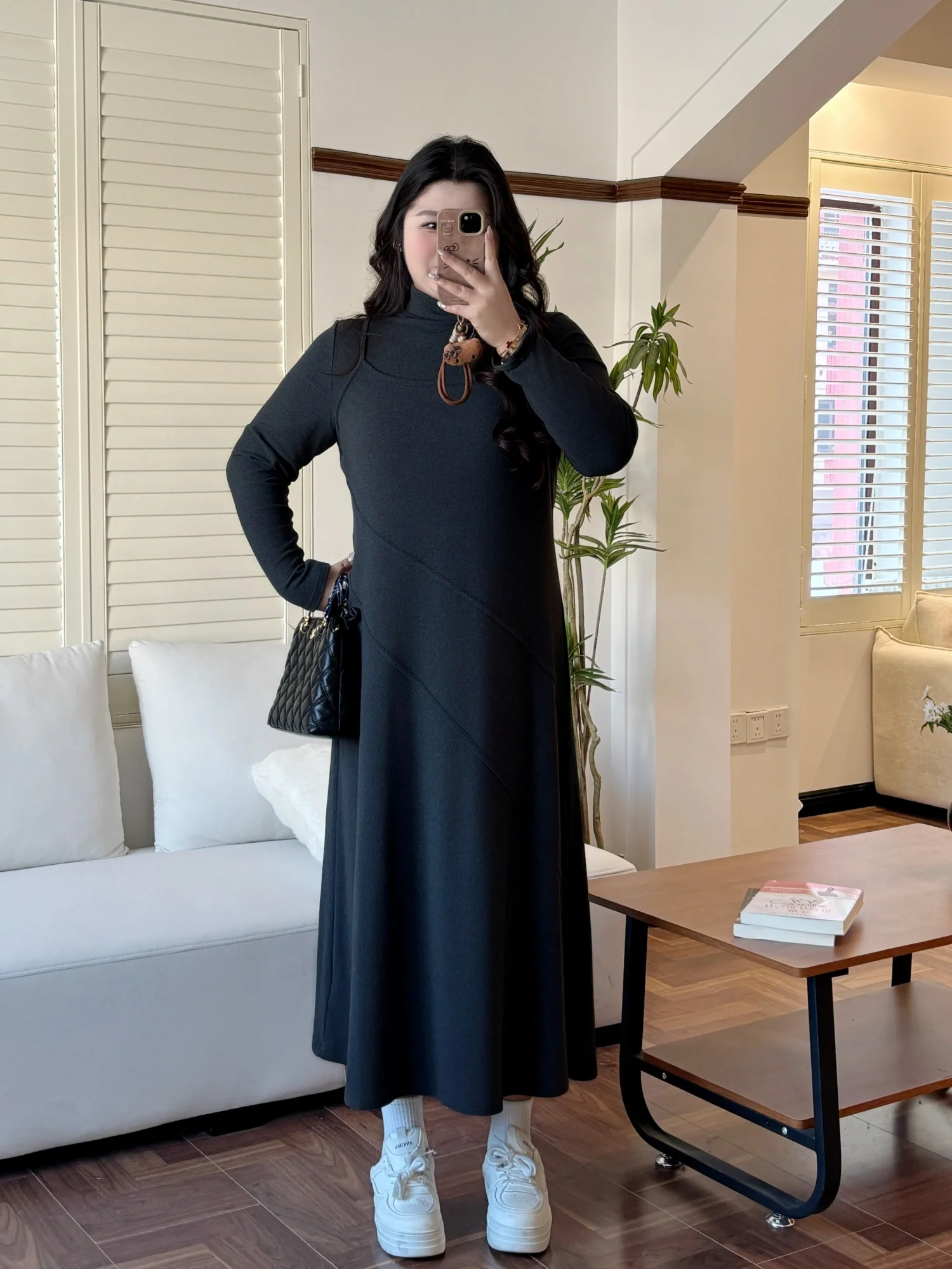 

plus Size Winter New Style Comfortable Slimming Long Dress for Women High Collar Base Layer Dress Elegant Commute Fashion