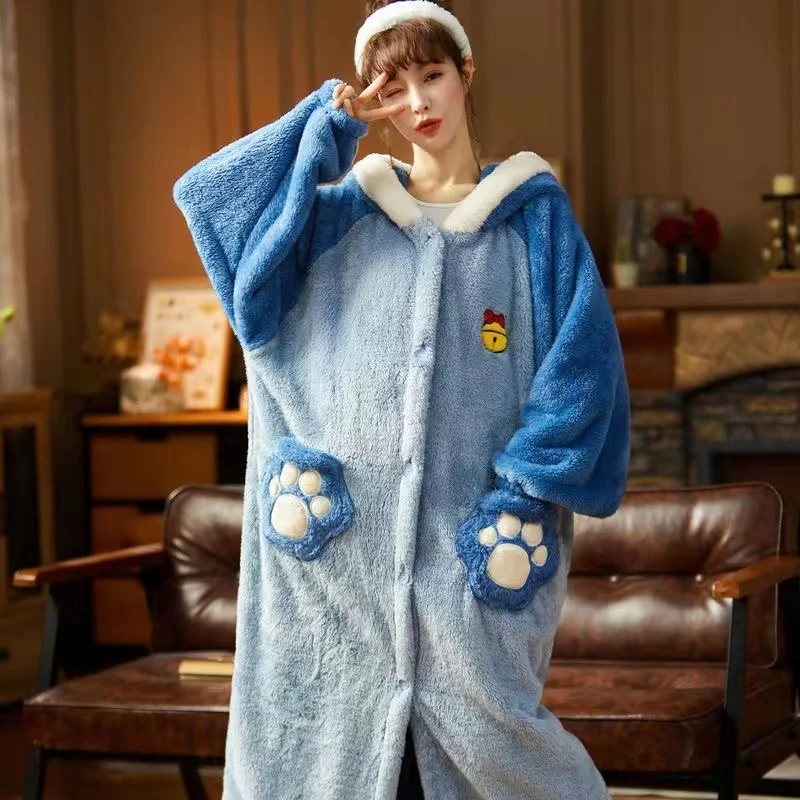 Pajamas Set Women Sweet Cute Flannel Warm Thicken Autumn Winter Home Suit Soft Loose Sleepwear Pyjamas