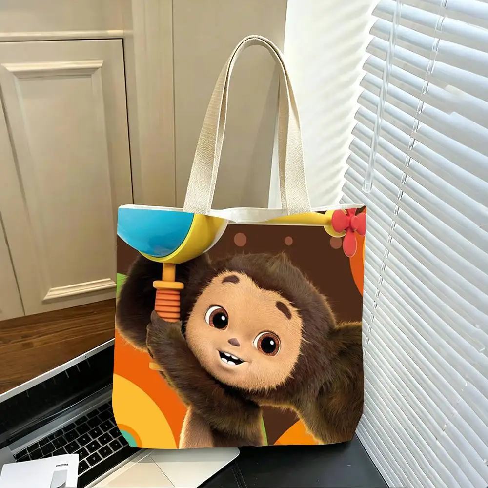 Big Ear Brown Furry Creature C-Cheburashka   Printed Canvas Tote Bag Shoulder Bag Commuter Mommy Shopping Bag