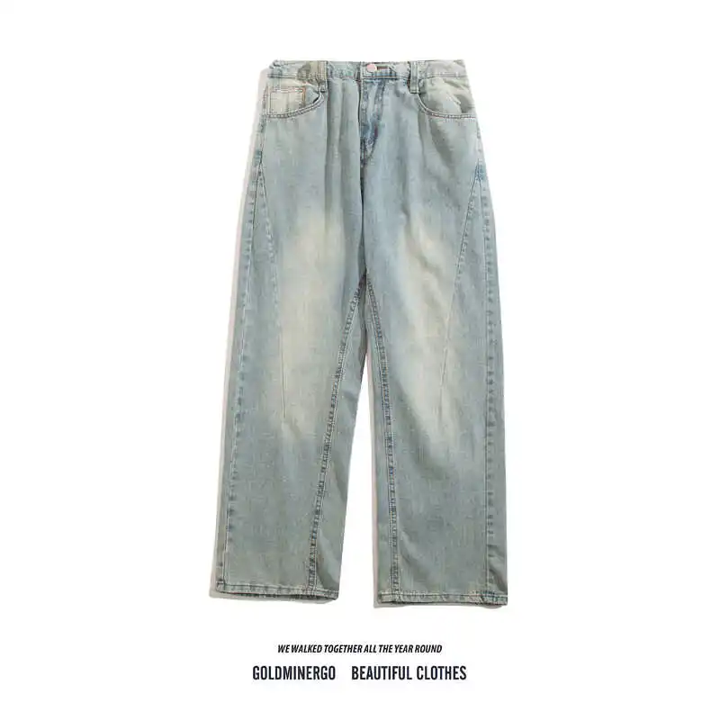 

Мужские винтажные джинсы Waed с эластичным поясом, широкие прямые брюки свободного кроя, повседневные, молодежные, модные, для весны и осени