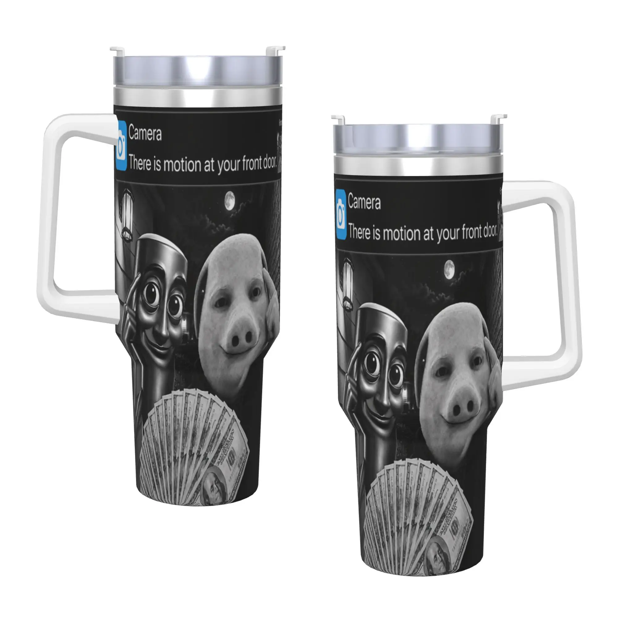 Tung Tung Tung John Pork There is Motion At Your Front Door Stainless Steel Tumbler Travel Thermal Cups With Straws Mugs Cup