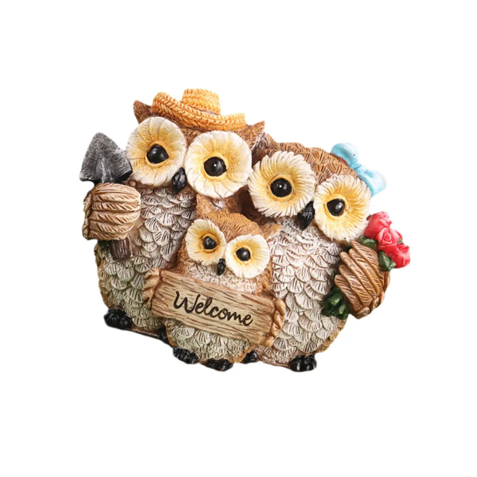 Statue de hibou de jardin, ornement de table, signe de bienvenue, décoration décorative polyvalente