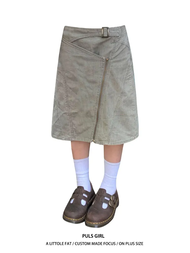 

Большие размеры, американская ретро асимметричная джинсовая юбка на молнии, женская свободная утягивающая юбка-миди, повседневная летняя юбка с низкой талией Dr