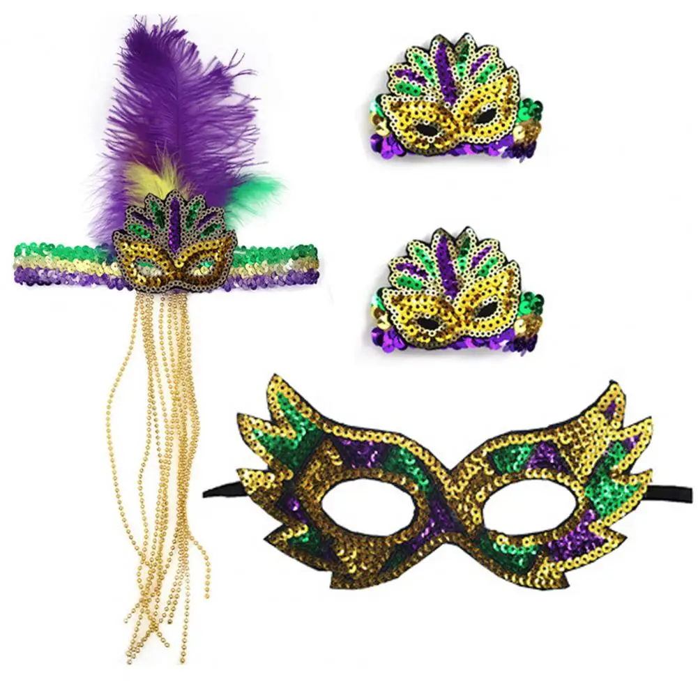 Bohemian Headband Set Colorful Masquerade Costume Set with Sequin A-line Skirt Tassel Earrings Carnival Headband for Father