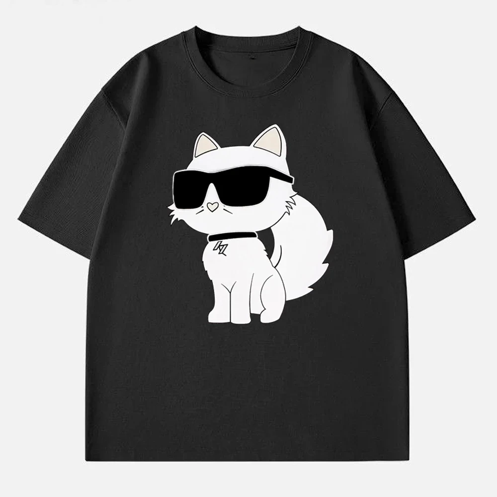 Male and Female Couples Neutral Cartoon Cat Fashion Crew Neck Short T-shirt Printed Trend Summer Top Short Sleeve Women Clothing