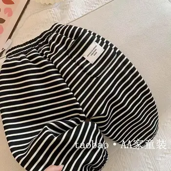Kids Plush Trousers 4 Autumn Winter Boys' and Girls' Sports Plush Pants New Korean Edition Striped Children's Pant Boys Pants Girls Winter Clothes 4