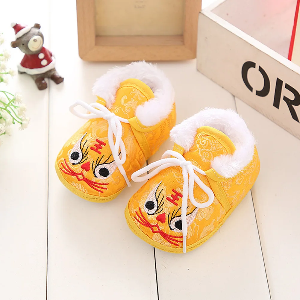 

Warm Tiger head Cartoon Embroidered Footwear Kids Baby Children Shoes Short Boots Leisure Winter Casual Child Sneakers Soft Sole