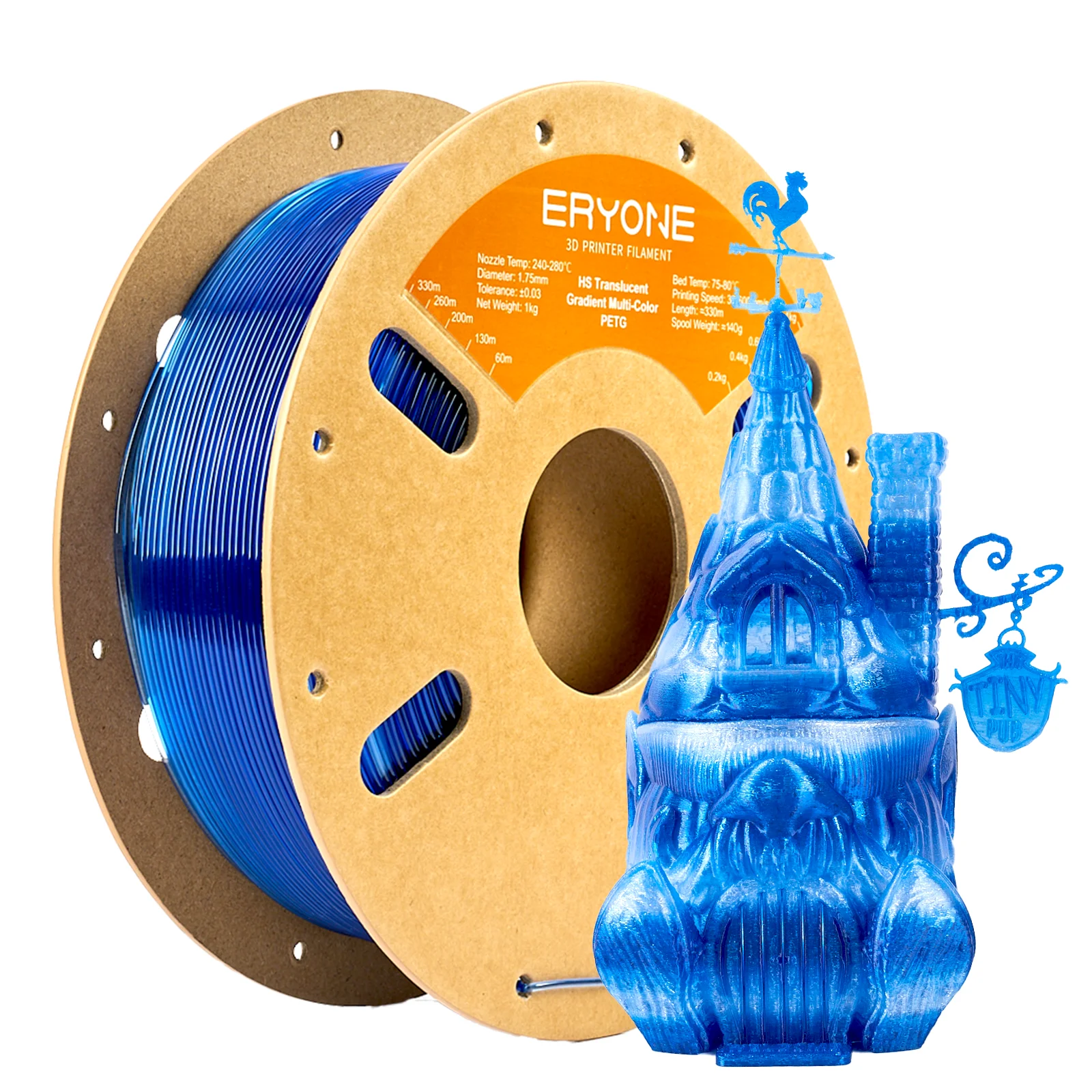 

ERYONE 1KG High-Speed Semi-Transparent Gradient PETG 3D Printer Filament 1.75mm - Strong & Durable for Vase, Lamp, Decoration