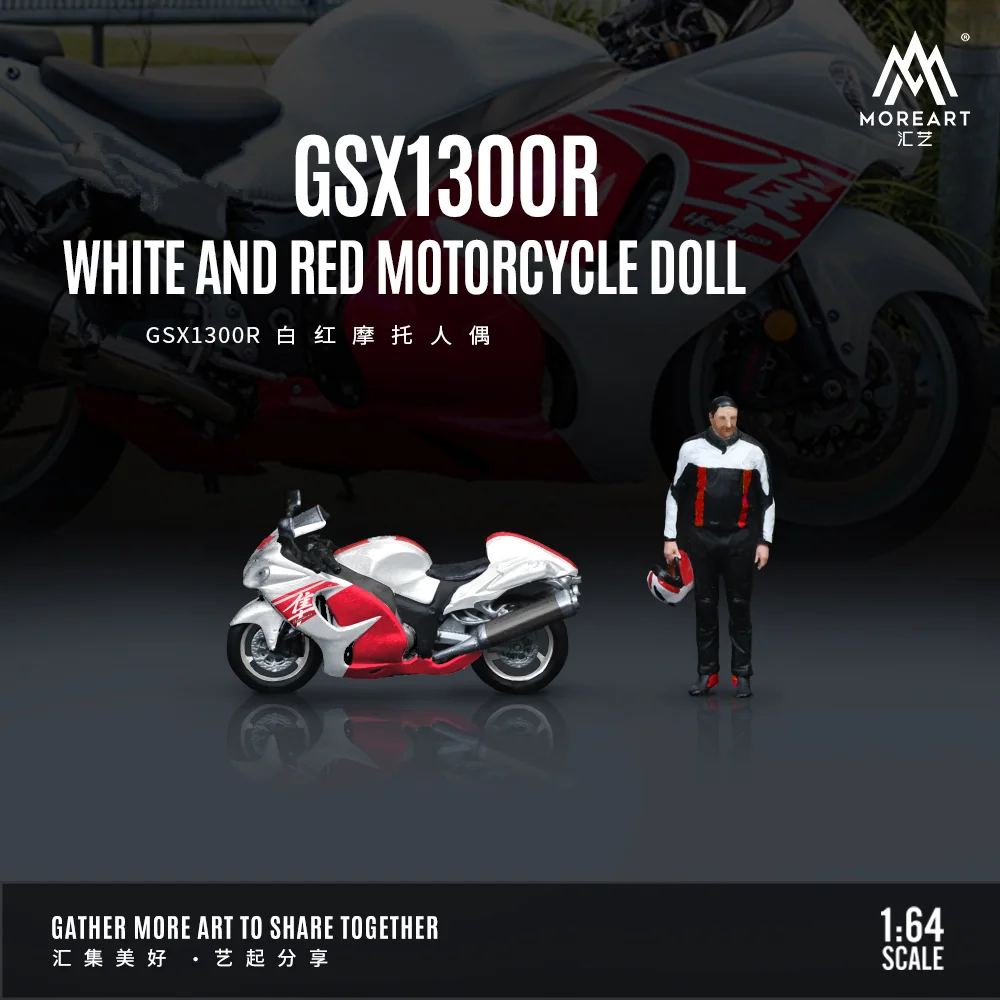 Moreart 1:64 GSX1300R White And Red motorcycle doll set Display & Collection & Gift