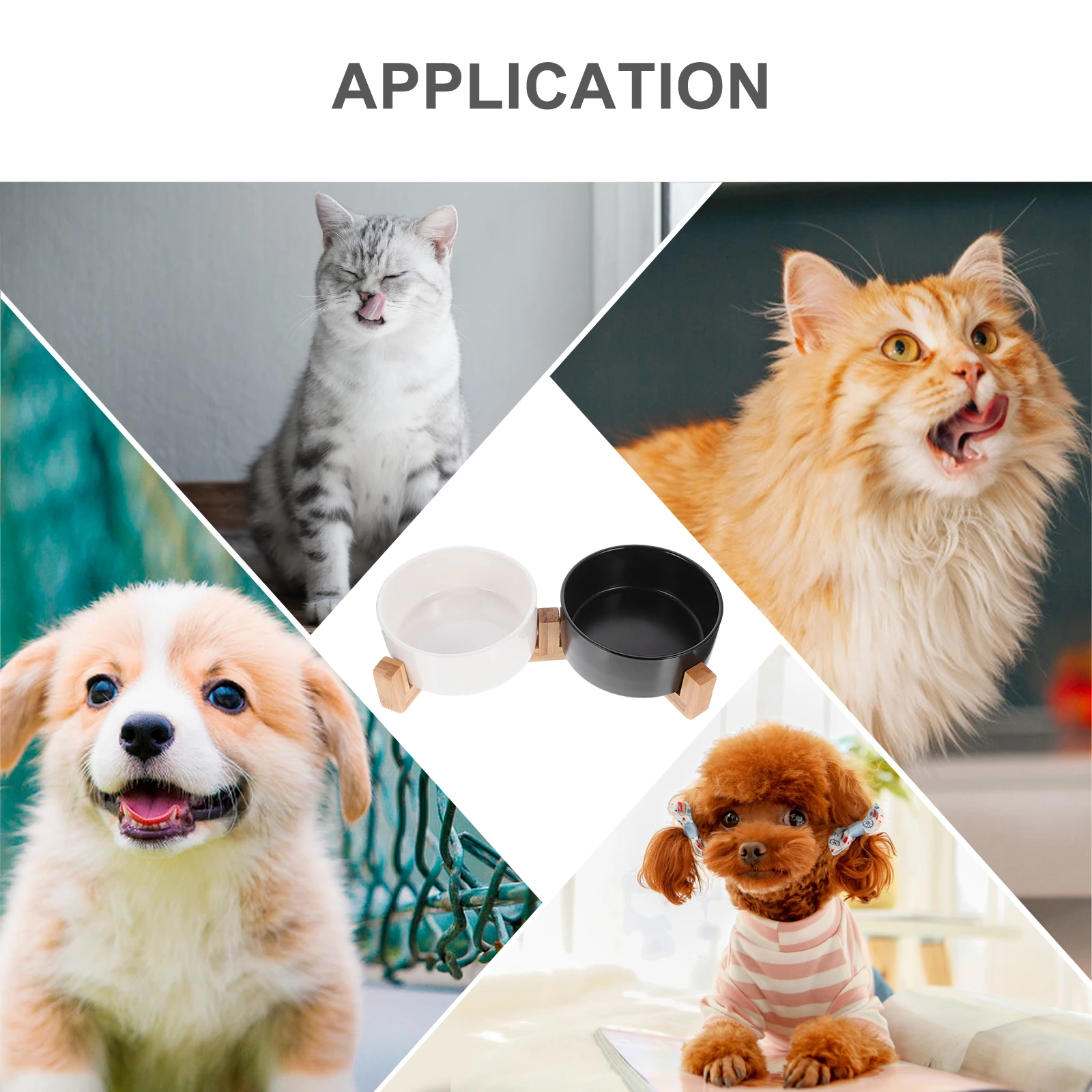 

Anti-slip Pet Bowl Cute Ceramic Puppy Bowls Dog Water Dish Cat Wooden Frame Feeding