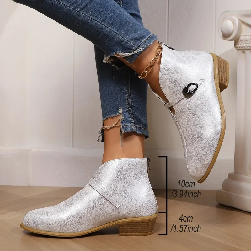 Bottes de rinçage à neige mi-talons pour femmes, peluche courte, chaussures chaudes, marque décontractée d'hiver, bottines en cuir, escarpins gothiques, 2025