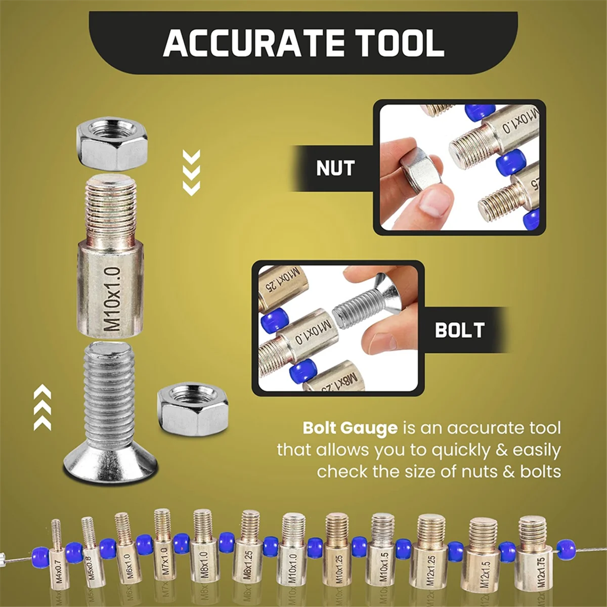Bolt Size and Thread Gauge- Thread Pitch Gauge- Nut and Bolt Thread Checker- 26 Male/Female Thread Identifier Gauges