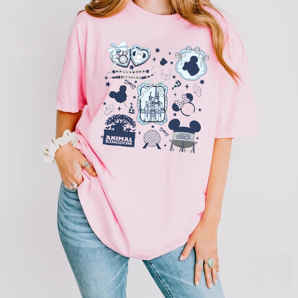 

Новая голливудская женская свободная повседневная футболка с короткими рукавами и мультяшным графическим принтом Disney New Hollywood Mickey Mouse Ear Contour