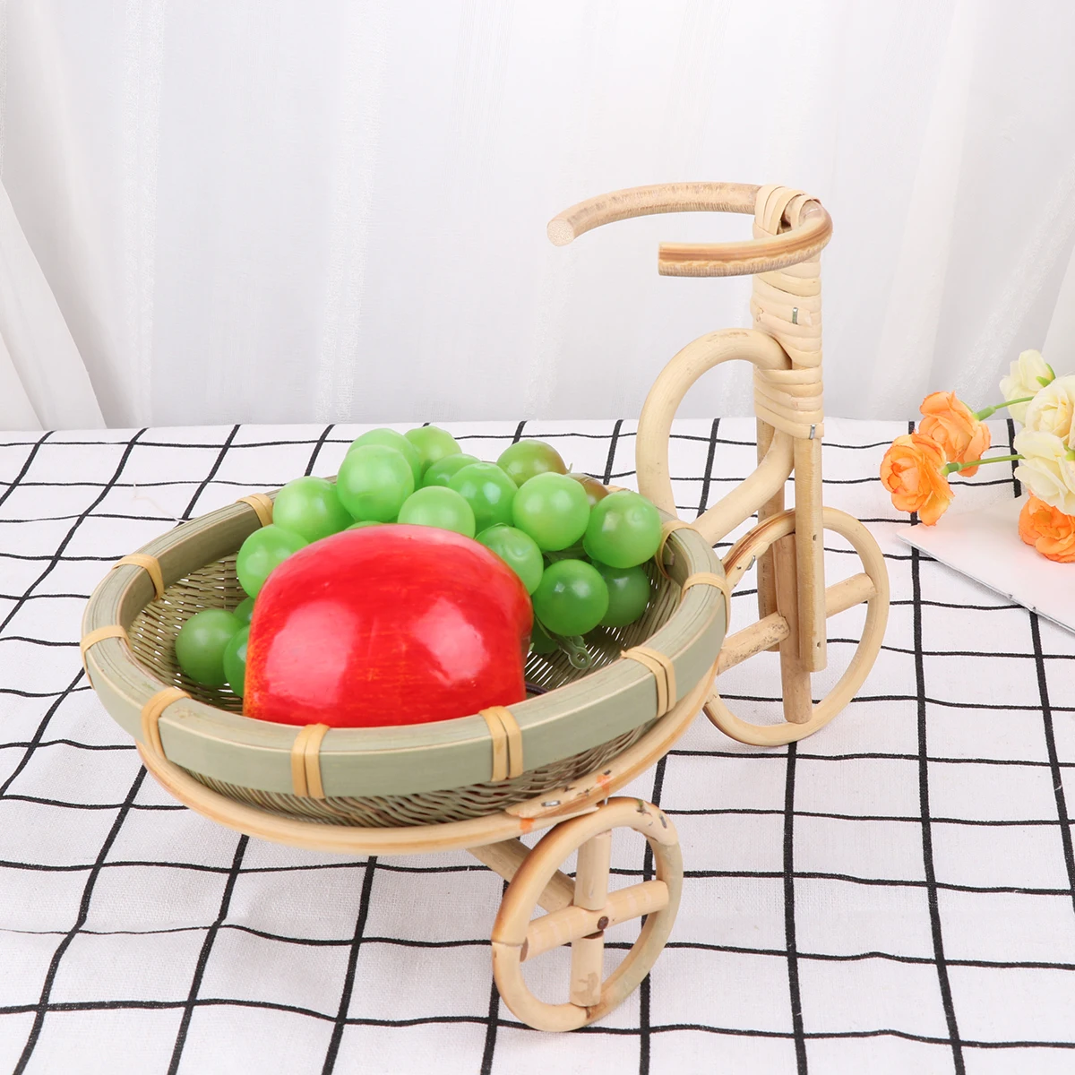 

Bamboo Woven Fruit Container Hand Made Storage Basket Food Serving Tricycle Shape Premium Material Kitchen Bar Home Party
