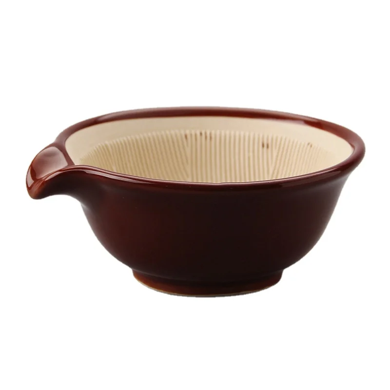 1PC Japan Ceramic Mortar Suribachi Bowl Porcelain Ripple Ridge Bowl Tableware Household Decoration Ornament