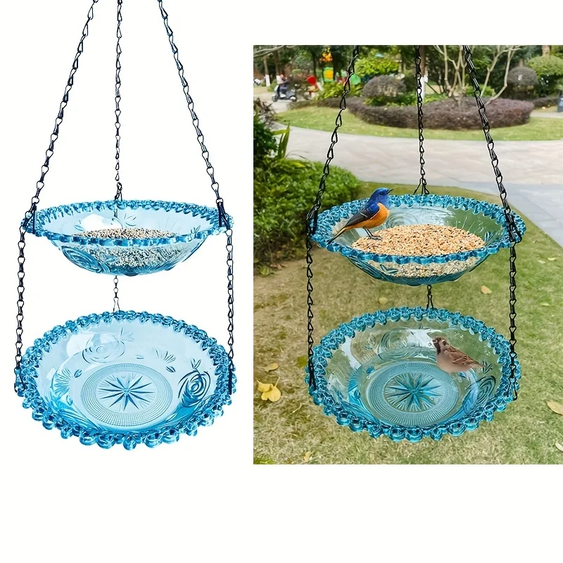 2-layer Bird Feeder, Suspended Bird Bath, Courtyard Decoration, Durable Tray with Chain for Bird Bath, Outdoor Bird Feeding