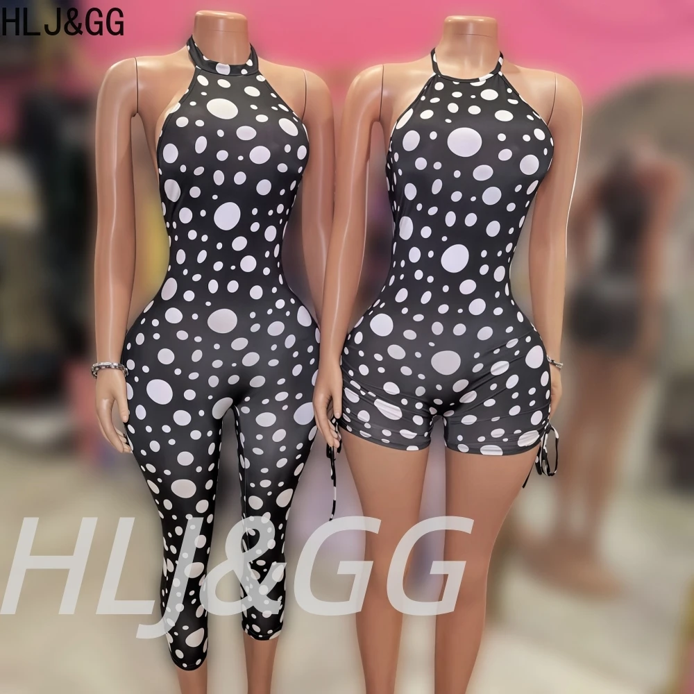 

HLJ&GG Новые летние комбинезоны с принтом в горошек, облегающие комбинезоны с открытой спиной и без рукавов, модные комбинезоны Y2K для женщин