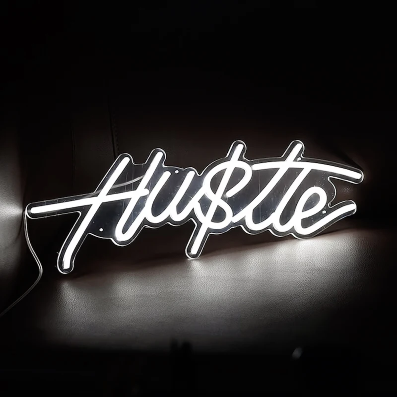 Hustle Neon Signs estilo clásico, adecuado para regalo de cumpleaños, hogar, dormitorio, sala de estar, estudio, oficina, colgante de pared, iluminación ambiental