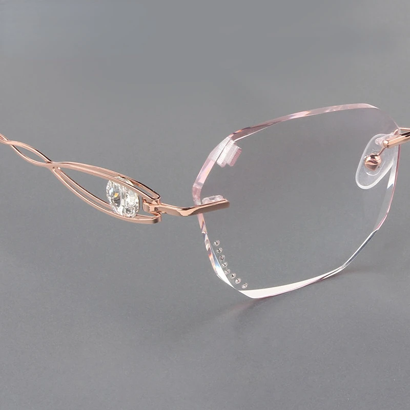 

Chashma Optical Glasses Rimless Titanium Light Spectacles Fashion Eyeglasses Frame for Women Diamond Trimmed Stones Crystal