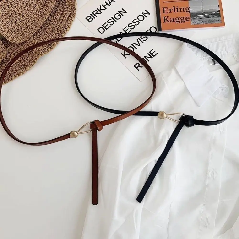 Effen Kleur Geknoopte Riem Mode Decoratieve Casual Jurk Riem Pu Dunne Riem