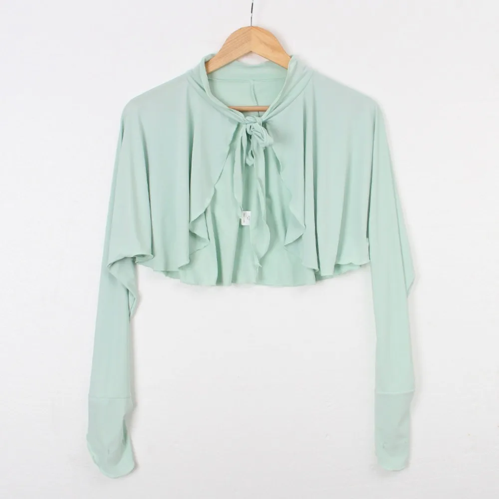 Bowknot Ultra-thin Long Sleeve Crop Top Quick-Drying Solid Color Sunscreen Sleeves UV Protection Anti UV Ice Silk Shawl Lady