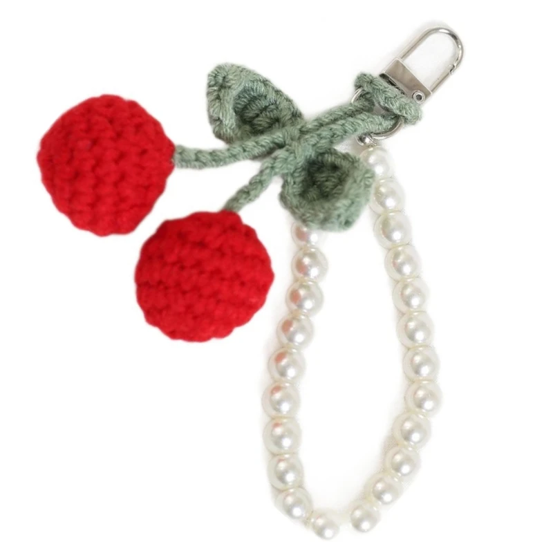 

Adorable Cherry Key Pendant Crochet Easy to Carry Keychain for School or Office