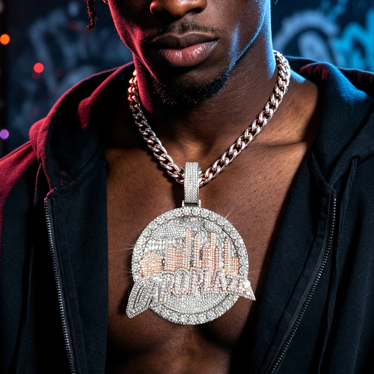 Hip Hop Pendant City Skyline Design 3D Medallion Necklace Charm Fine Jewelry For Men Women Rap Music Party Club Perfect Gift