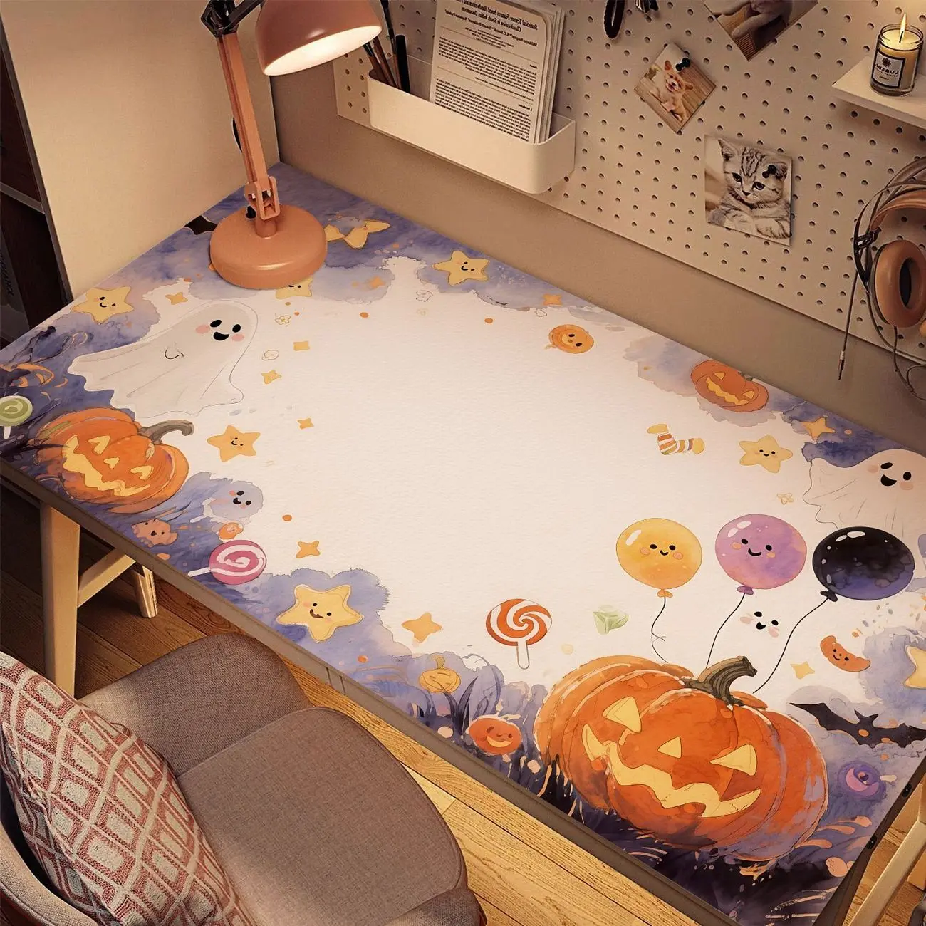 PU Leather Mouse Pad Y2k Sweet Cool Halloween Pumpkin Candy Mouse Pad Office Desk Mat Waterproof Non-Slip PU Desk Blotter Pad