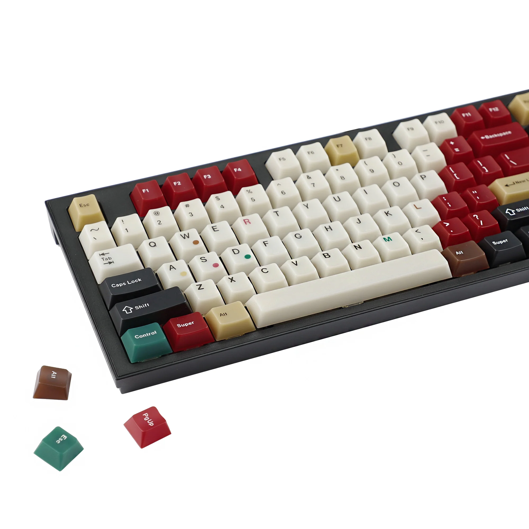 YMDK Retro Fog Light Soft Jade Mixed Lamp Cherry Profile PC Custom Keycaps for 61/64/68/84/87/96/104/108 MX Mechanical Keyboards