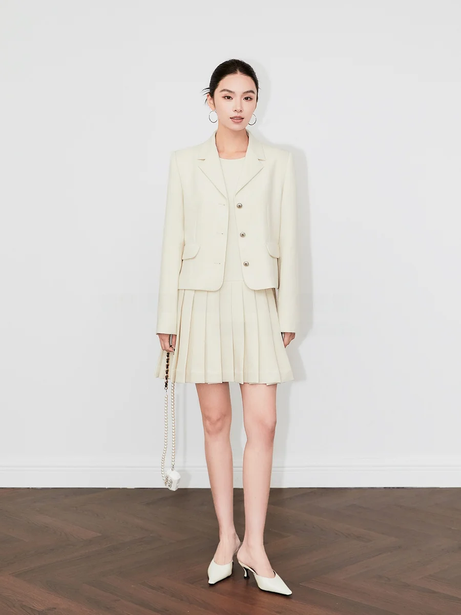 

Ele SUK Женский модный комплект с плиссированной жилеткой, юбкой и воротником Jaet, осенний повседневный удобный комплект против морщин в середине