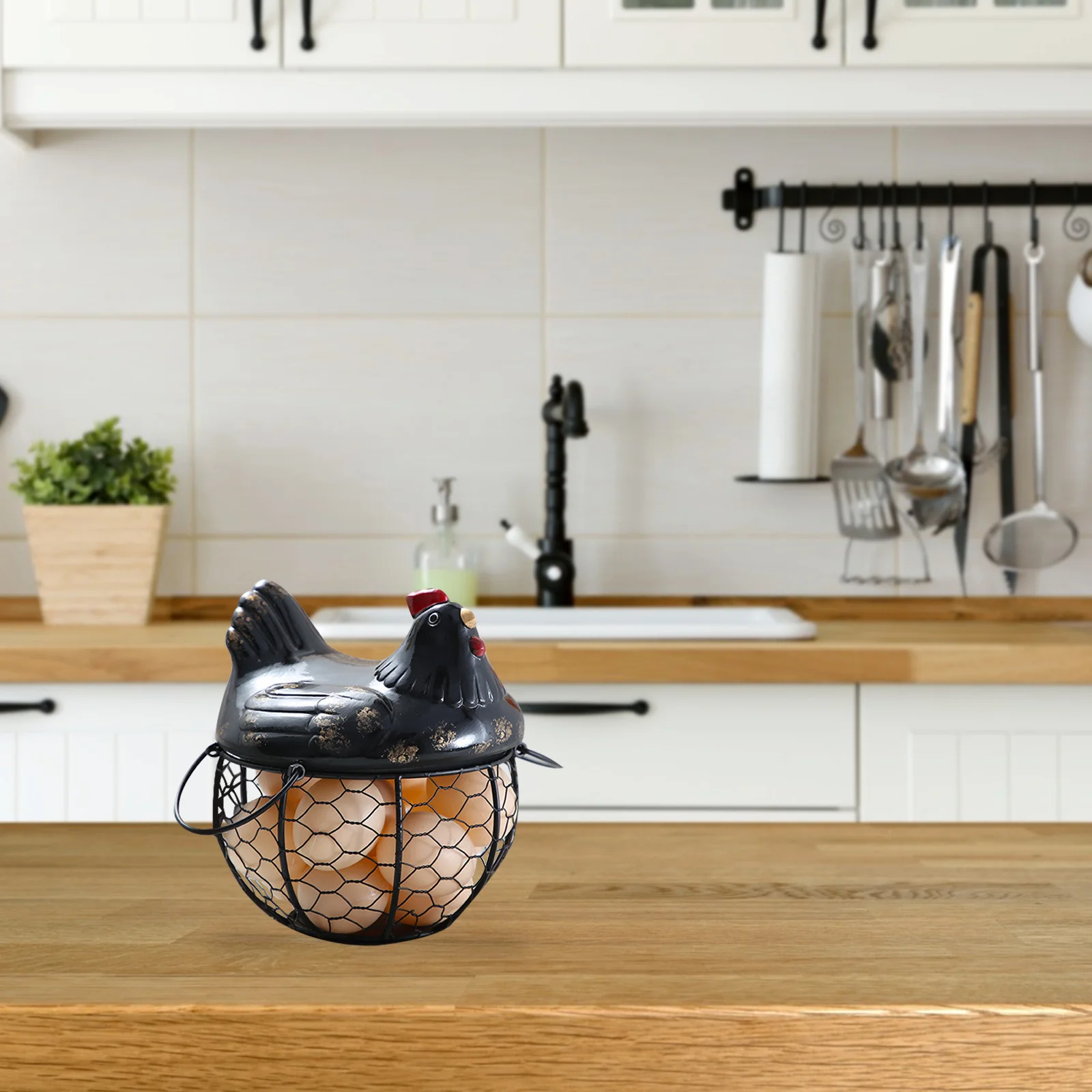

1Pcs Chicken Design Egg Holder Iron Snack Basket Fruit Vegetable Storage Basket Kitchen Desktop Organizer Gift