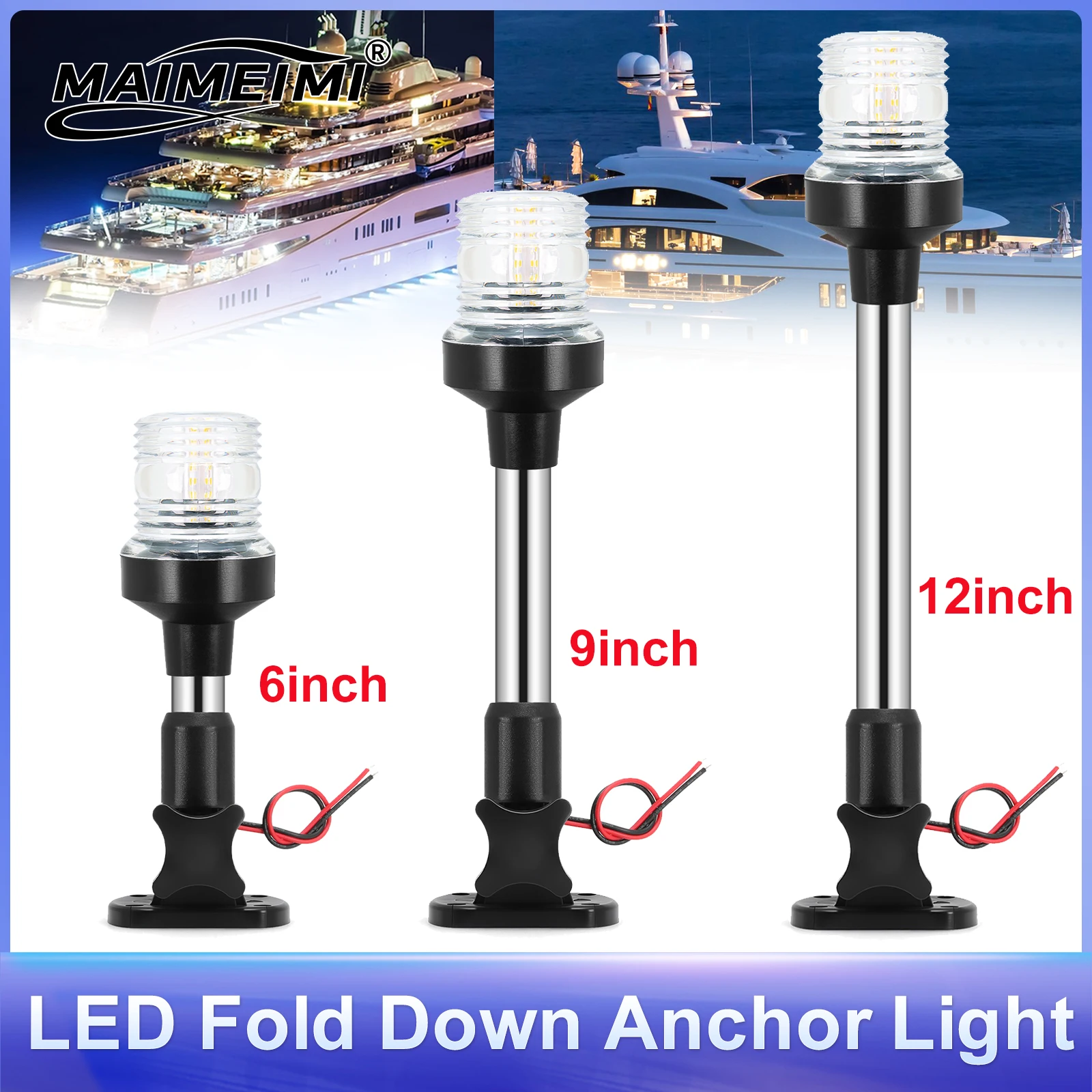

6inch 9inch 12inch LED Fold Down Anchor Light Sailing Signal Lamp 12-24V Navigation Light For Marine Boat Yacht Accessories