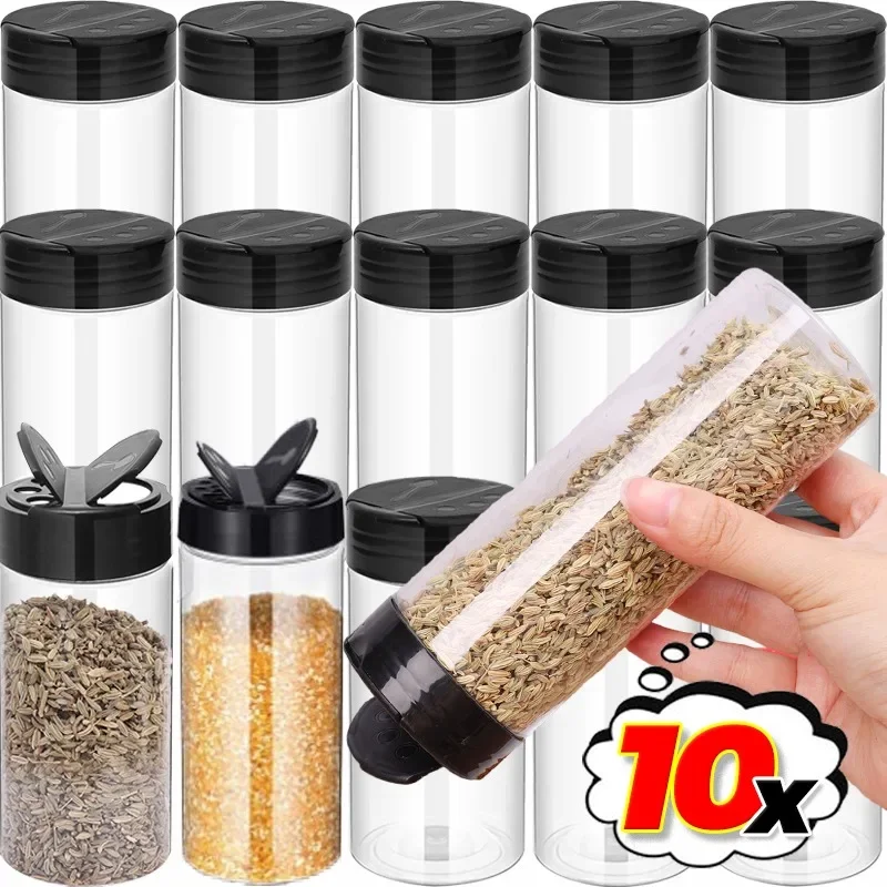 10/1PCS Transparent Seasoning Jars with Shaker Lids Spice Bottle Salt Pepper Shaker Container Kitchen Storage BBQ Powder Bottles